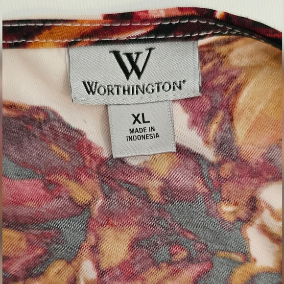 Worthington Ruched Floral Stretch 3/4 sleeve top w/ Cowl Neckline Blouse - Picture 4 of 5